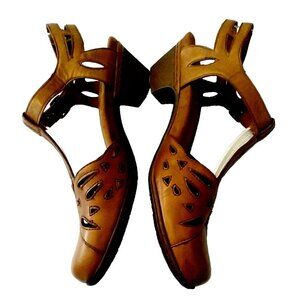 ROCKPORT Brynn Women Brown Leather T-Strap Mary Jane Pump Comfort Sandal - 10M